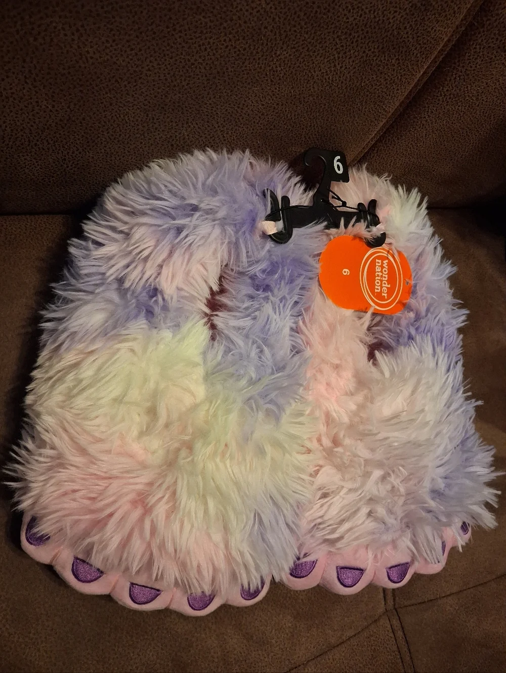Wonder Nation Plush Tie Dye Faux-Fur Kids Yeti Slippers - Pastel Purple
